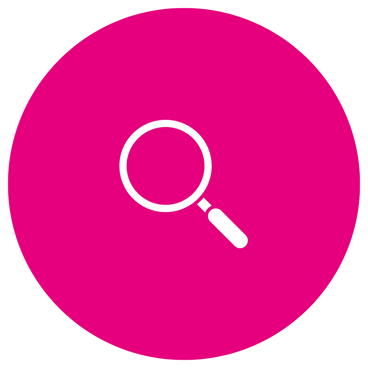 Ein Symbol für Due Diligence bei Abacus Alpha: Eine Lupe in weiß auf pinkem Untergrund.