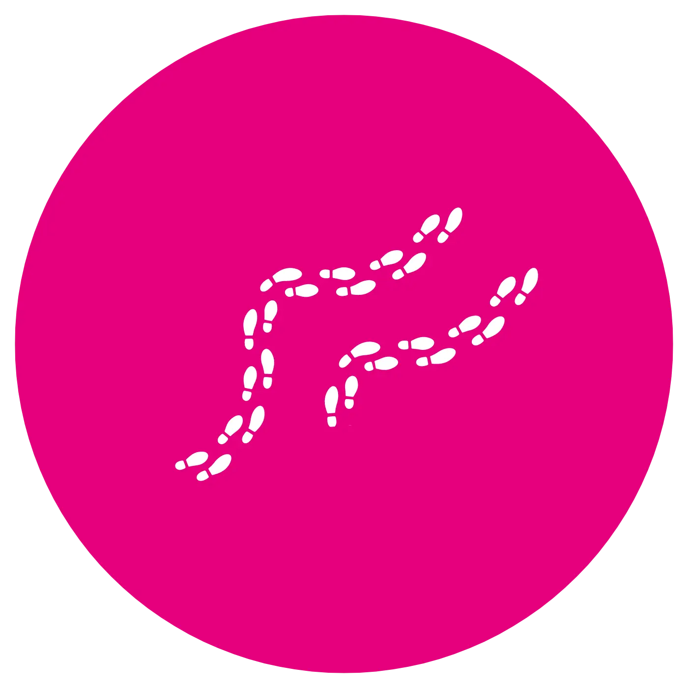 Ein Symbol für den gemeinsamen Weg bei Abacus Alpha: Zwei Pfade aus Fußspuren in weiß auf pinkem Untergrund.
